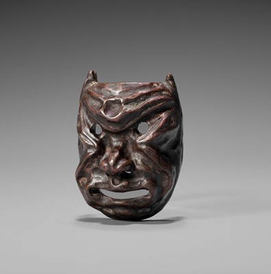 Lot 837 - A LACQUERED WOOD MASK NETSUKE OF AN ONI, EDO PERIOD