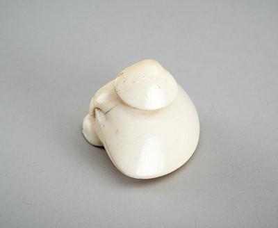 Lot 877 - AN IVORY NETSUKE OF THREE CLAMS