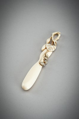 Lot 731 - A LARGE IVORY SASHI NETSUKE OF A DORMOUSE ON A GOURD, MEIJI