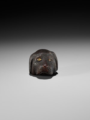 Lot 247 - CHIKUSAI: A RARE WOOD NETSUKE DEPICTING THE HEAD OF A DOG