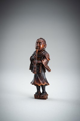 Lot 861 - A WOOD NETSUKE OF A KOMUSO MONK, MEIJI PERIOD