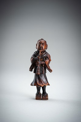 Lot 861 - A WOOD NETSUKE OF A KOMUSO MONK, MEIJI PERIOD