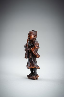 Lot 861 - A WOOD NETSUKE OF A KOMUSO MONK, MEIJI PERIOD