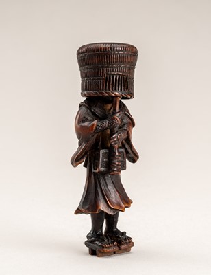 Lot 861 - A WOOD NETSUKE OF A KOMUSO MONK, MEIJI PERIOD