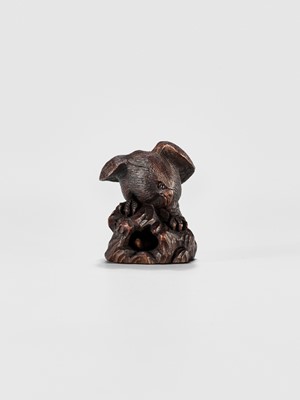 Lot 895 - MITSUNOBU: A WOOD NETSUKE OF AN EAGLE ON A ROCK, EDO PERIOD
