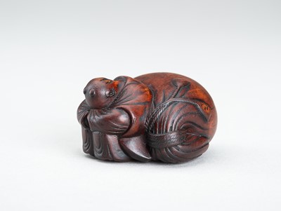 Lot 867 - A WOOD NETSUKE OF A SLEEPING KARAKO, EDO PERIOD