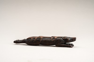 Lot 318 - A VERY LARGE WOOD SASHI NETSUKE OF A DEER
