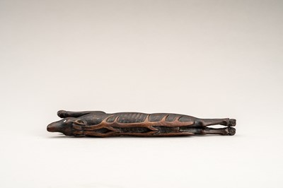 Lot 318 - A VERY LARGE WOOD SASHI NETSUKE OF A DEER
