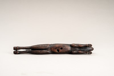Lot 318 - A VERY LARGE WOOD SASHI NETSUKE OF A DEER