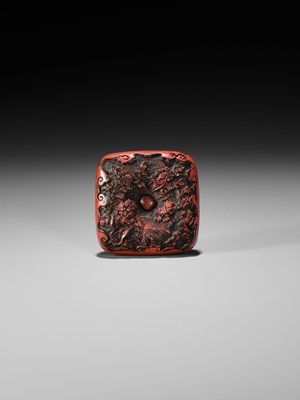 A NEGORO LACQUER NETSUKE DEPICTING SHISHI NO SAKA OTOSHI