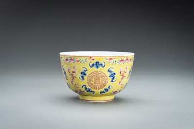AN ENAMELED ‘LOTUS AND SHOU’ BOWL, TONGZHI MARK AND PROBABLY OF THE PERIOD