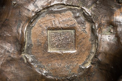 Lot 36 - A MONUMENTAL `ELEPHANT AND PAGODA` PARCEL-GILT BRONZE INCENSE BURNER, MEIJI