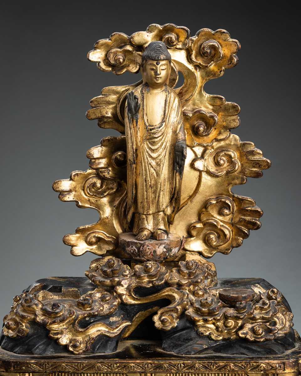 Lot 173 - A GILT WOOD ALTAR SHRINE OF AMIDA BUDDHA, EDO