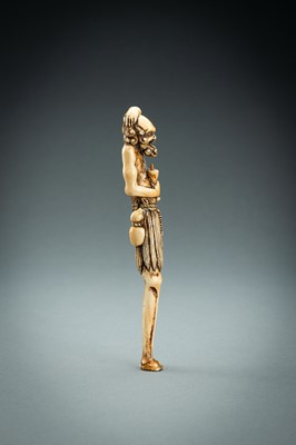 Lot 391 - A TALL IVORY NETSUKE OF ASHINAGA WITH A CANDLE