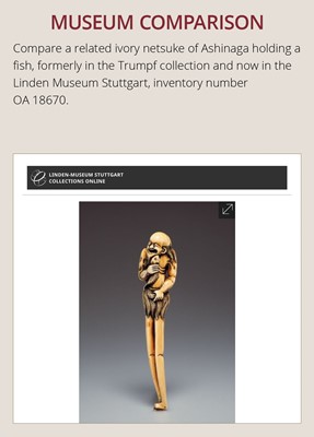 Lot 391 - A TALL IVORY NETSUKE OF ASHINAGA WITH A CANDLE