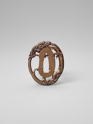 Lot 434 - A FINE AND SMALL KOFU SCHOOL TSUBA DEPICTING A DRAGON
