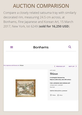 Lot 132 - SHIZAN: A MAGNIFICENT SATSUMA CERAMIC TRAY WITH TEMPLE SCENE