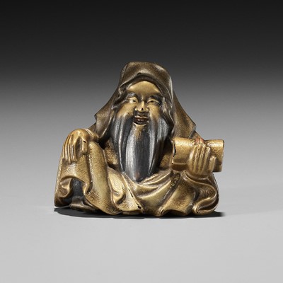 Lot 790 - RYOMIN: A RARE AND FINE LACQUER NETSUKE OF JUROJIN