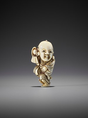 Lot 361 - YOSHIMASA: AN IVORY NETSUKE OF FUKUSUKE