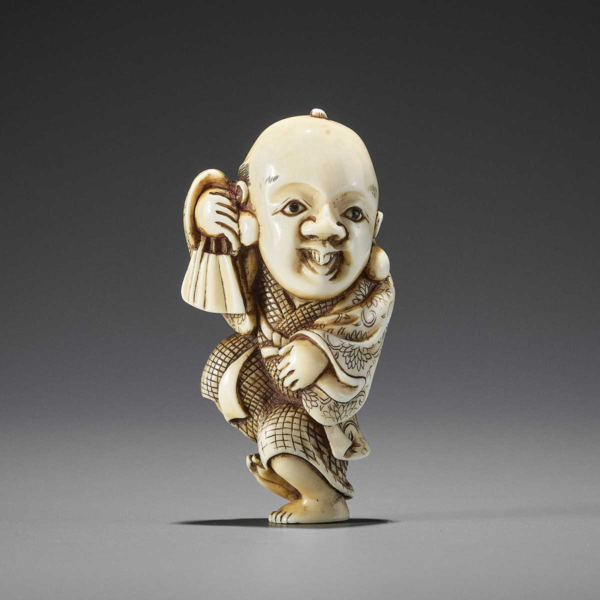 Lot 361 - YOSHIMASA: AN IVORY NETSUKE OF FUKUSUKE