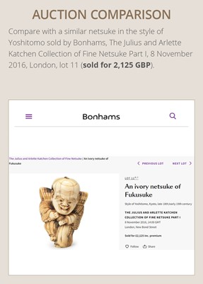 Lot 361 - YOSHIMASA: AN IVORY NETSUKE OF FUKUSUKE