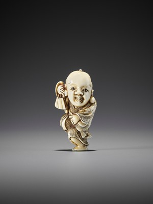 Lot 361 - YOSHIMASA: AN IVORY NETSUKE OF FUKUSUKE