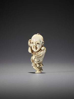 Lot 361 - YOSHIMASA: AN IVORY NETSUKE OF FUKUSUKE