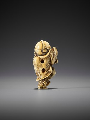 Lot 361 - YOSHIMASA: AN IVORY NETSUKE OF FUKUSUKE