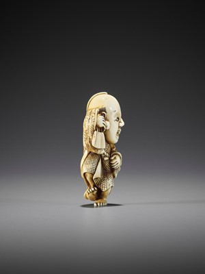 Lot 361 - YOSHIMASA: AN IVORY NETSUKE OF FUKUSUKE