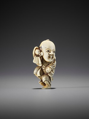 Lot 361 - YOSHIMASA: AN IVORY NETSUKE OF FUKUSUKE