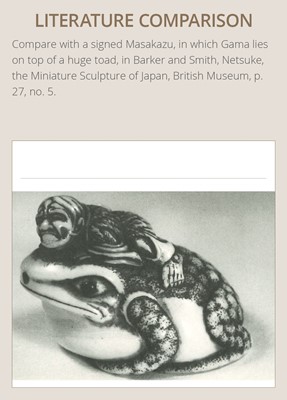 Lot 358 - AN AMUSING IVORY NETSUKE OF GAMA SENNIN ATTRIBUTED TO MASAKAZU