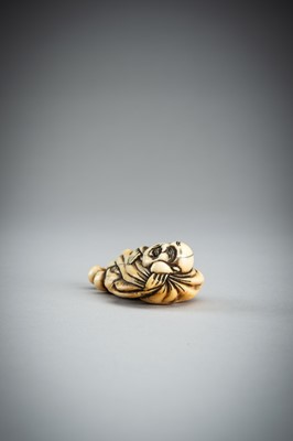 Lot 373 - AN IVORY NETSUKE OF A HOTEI, 19th CENTURY