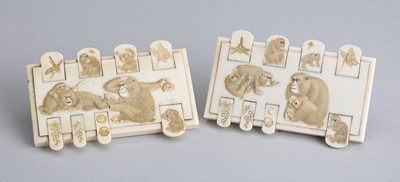 A PAIR OF IVORY WHIST MARKERS WITH MONKEYS, MEIJI