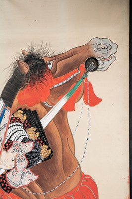 Lot 266 - A FOUR-PANEL BYOBU SCREEN DEPICTING SAMURAI, MEIJI