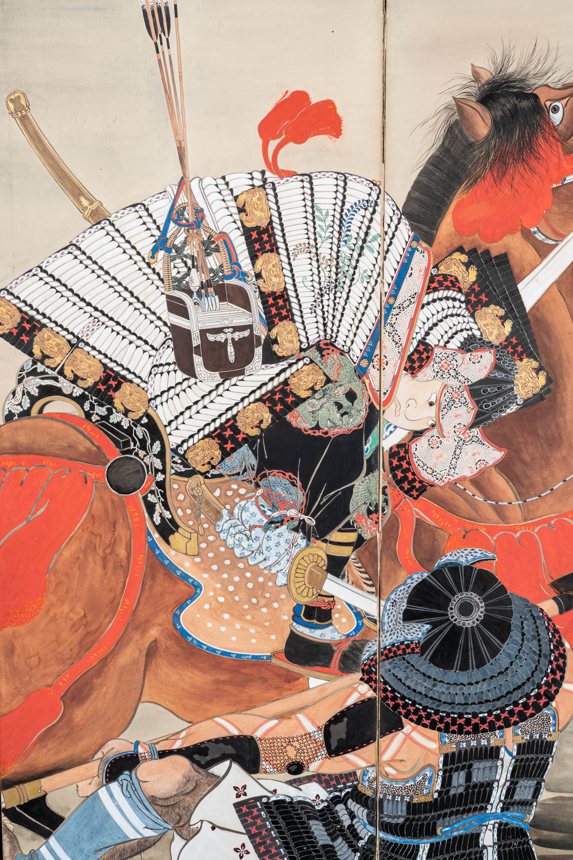 Lot 266 - A FOUR-PANEL BYOBU SCREEN DEPICTING SAMURAI,