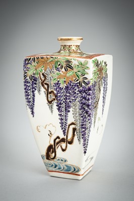 Lot 130 - GYOZAN: A SATSUMA CERAMIC VASE WITH WISTERIA, MEIJI