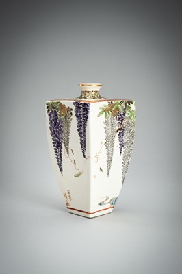 Lot 130 - GYOZAN: A SATSUMA CERAMIC VASE WITH WISTERIA, MEIJI