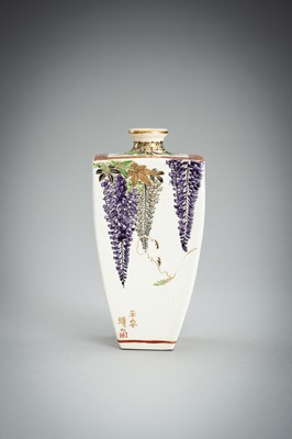 Lot 130 - GYOZAN: A SATSUMA CERAMIC VASE WITH WISTERIA, MEIJI