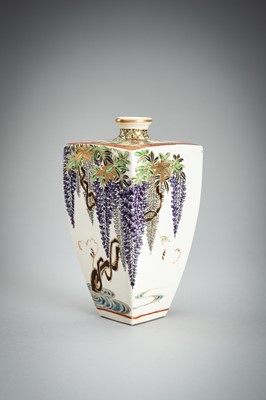 Lot 130 - GYOZAN: A SATSUMA CERAMIC VASE WITH WISTERIA, MEIJI