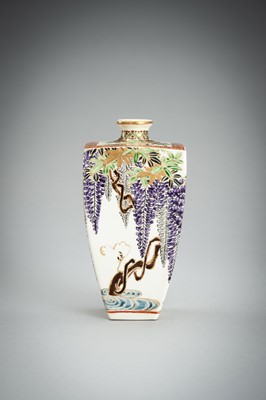 Lot 130 - GYOZAN: A SATSUMA CERAMIC VASE WITH WISTERIA, MEIJI