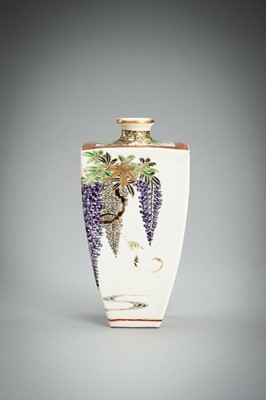 Lot 130 - GYOZAN: A SATSUMA CERAMIC VASE WITH WISTERIA, MEIJI