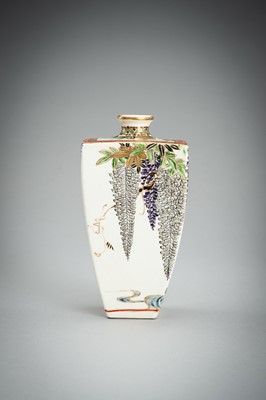 Lot 130 - GYOZAN: A SATSUMA CERAMIC VASE WITH WISTERIA, MEIJI