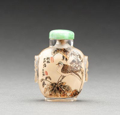 AN INSIDE-PAINTED GLASS ‘DOVE AND MAGPIES’ SNUFF BOTTLE