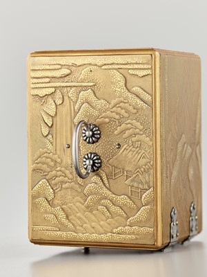 Lot 8 - A SUPERB LACQUER MINIATURE KODANSU (CABINET) DEPICTING THE NUNOBIKI FALLS WITH EN-SUITE LACQUER STAND