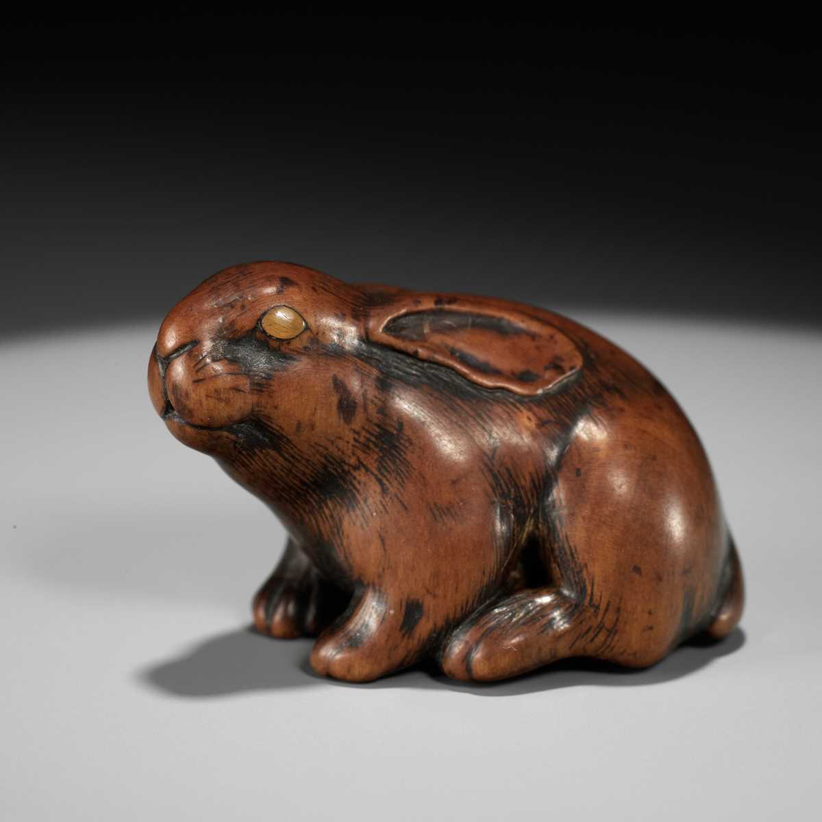 Hare Rabbit Netsuke Lot 126 - MASAKATSU: A SUPERB WOOD NETSUKE OF A