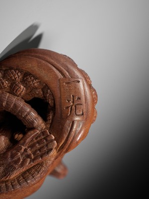Lot 92 - IKKO: A WOOD NETSUKE OF RATS AND MILLET