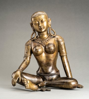 Lot 191 - A LARGE NEPALESE BRONZE FIGURE OF INDRANI, c. 1900s