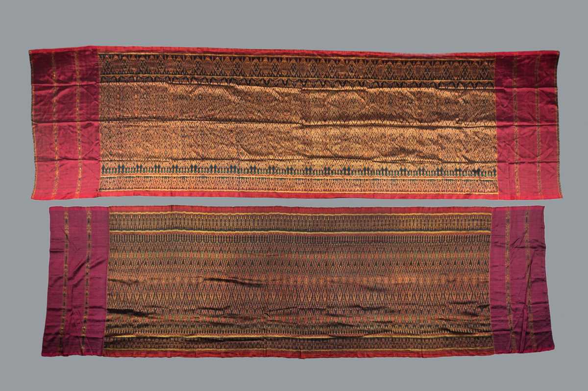 Lot 568 - A LOT WITH TWO KHMER SILK HOL PIDAN CEREMONIAL HANGINGS