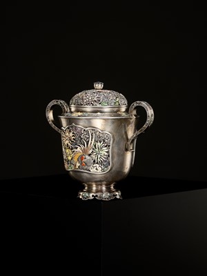 Lot 161 - A MASTERFUL SILVER AND CLOISONNÉ ENAMEL KORO (INCENSE BURNER AND COVER), ATTRIBUTED TO HIRATSUKA MOHEI
