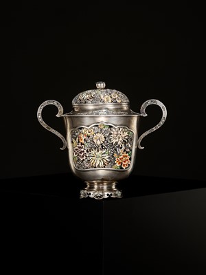 Lot 161 - A MASTERFUL SILVER AND CLOISONNÉ ENAMEL KORO (INCENSE BURNER AND COVER), ATTRIBUTED TO HIRATSUKA MOHEI
